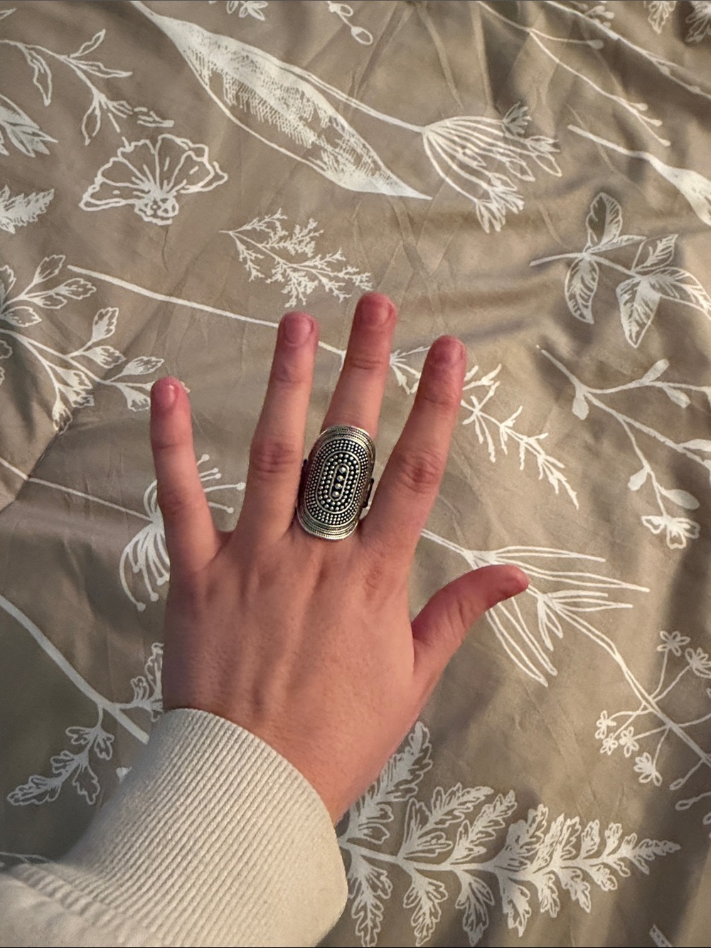 Statement Oval Silver-Tone Boho Ring